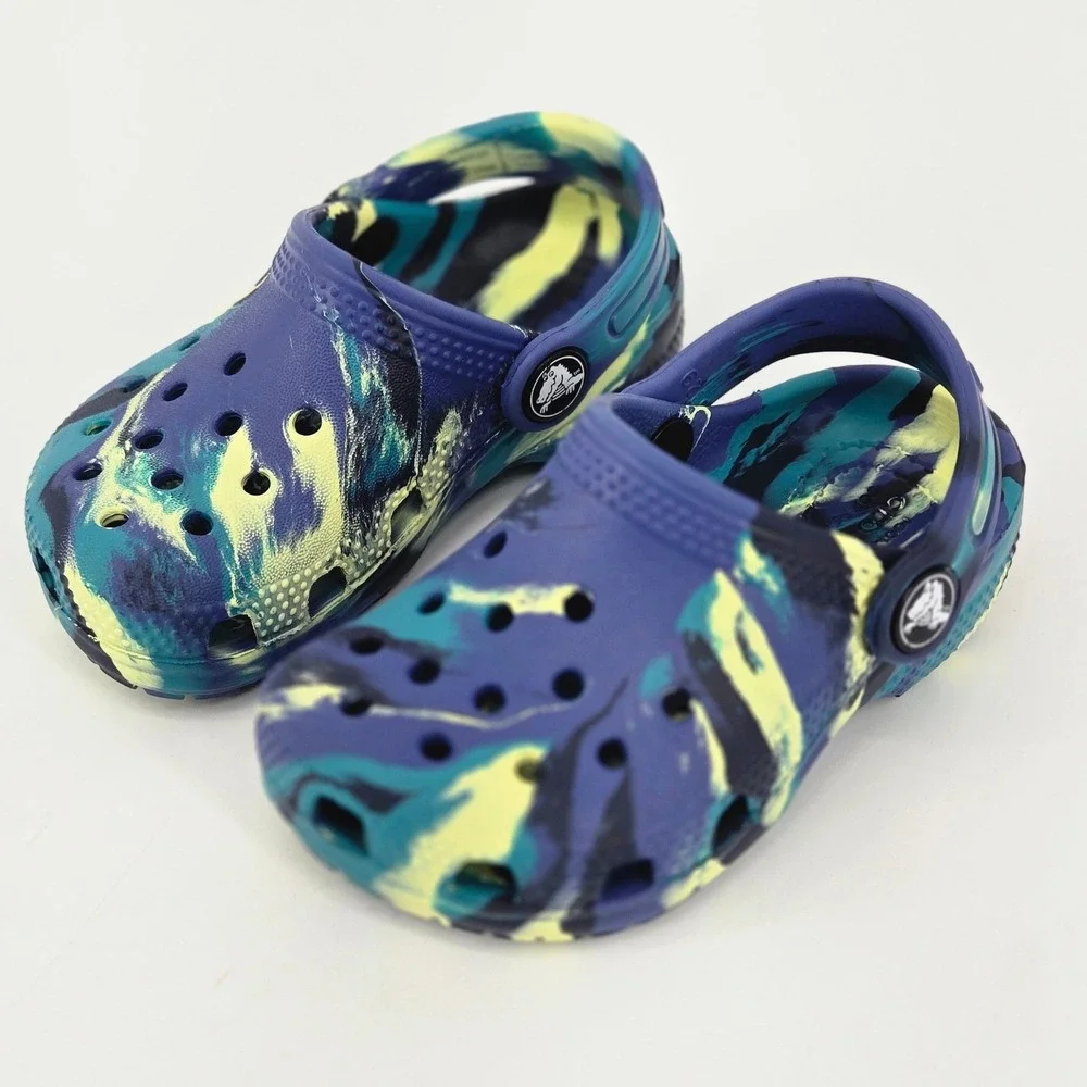 Crocs Classic Marbled Clog Blue Calcite Yellow Citron Comfort Shoes Toddler 7
